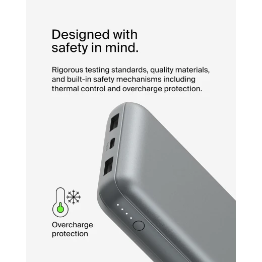 شاحن بيلكين 20000 mAh USB-C باور بانك محمول مع منفذي USB-A - رمادي - بيلكين - Image 8
