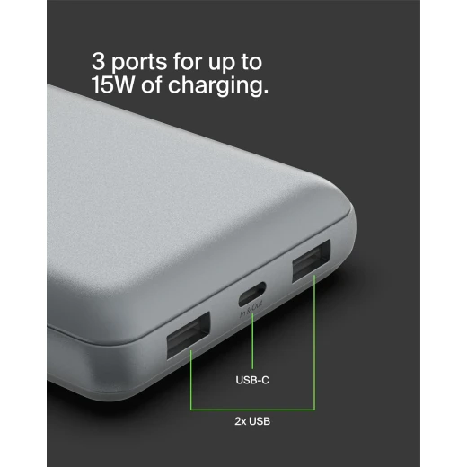 شاحن بيلكين 20000 mAh USB-C باور بانك محمول مع منفذي USB-A - رمادي - بيلكين - Image 3