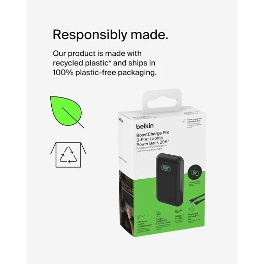 بنك طاقة بيلكين BoostCharge بـ 3 منافذ للكمبيوتر المحمول 20K مع USB-C - شحن سريع - بيلكين - Image 2