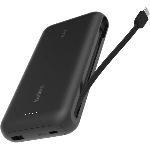 شاحن بيلكين 20K PD 30W محمول مع كابل USB-C مدمج - شحن سريع لأجهزة iPhone و iPad و Galaxy
