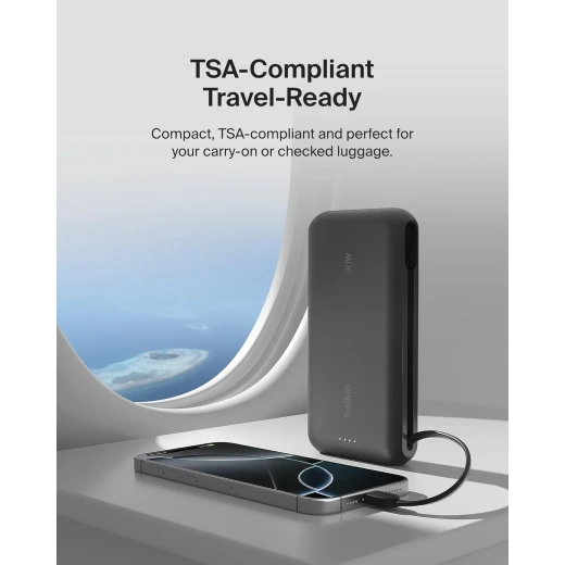 شاحن بيلكين 20K PD 30W محمول مع كابل USB-C مدمج - شحن سريع لأجهزة iPhone و iPad و Galaxy - بيلكين - Image 4