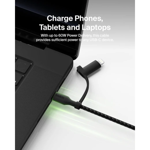 كابل شحن بيلكن 2 في 1 سريع: موصل USB-C و Lightning، أسود مضفر - بيلكين - Image 5