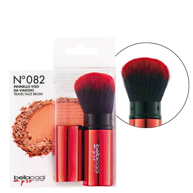 BellaOggi Pro Travel Face Brush N°082, Soft Synthetic Bristles, For Powder, Blush, and Foundation Application - Bellaoggi