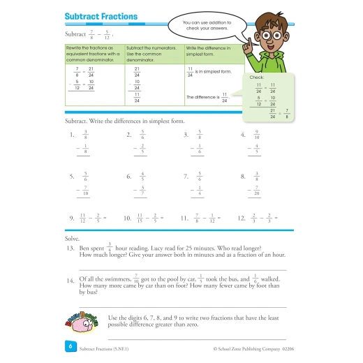 School Zone Math Basics 6 Workbook for 6th Grade Students - Fractions, Exponents - School Zone - Image 5