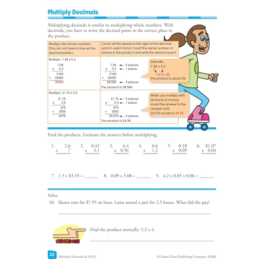 School Zone Math Basics 6 Workbook for 6th Grade Students - Fractions, Exponents - School Zone - Image 6