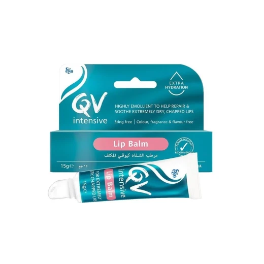 مرطب شفاه QV المكثف 15 جم: ترطيب عميق للشفاه الجافة والمتشققة بشدة، يوفر راحة تدوم طويلاً، موصى به من قبل أطباء الجلدية مرطب شفاه QV المكثف 15 جم: ترطيب عميق للشفاه الجافة والمتشققة بشدة، يوفر راحة تدوم طويلاً، موصى به من قبل أطباء الجلدية
