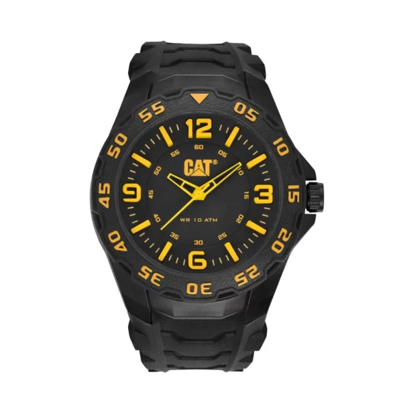 Cat Motion Watch Yellow Dial Black Rubber Strap 45.5mm Water Resistant - CAT