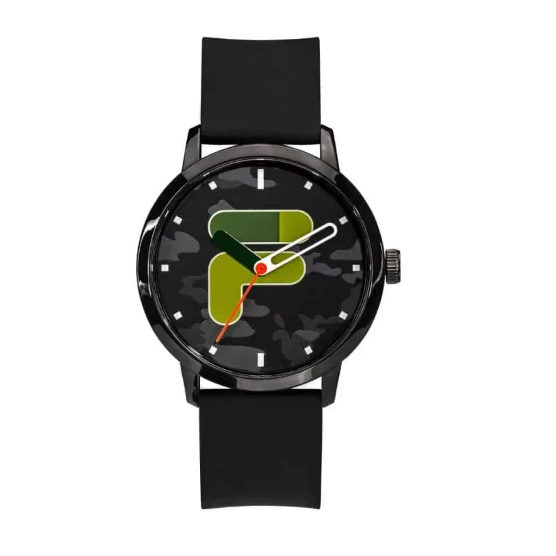 Fila Iconic 38-326-103 Watch: Black PC Case with Black Dial, Japanese Miyota Quartz Movement, 42mm Case Size, Black Silicone Strap, 5 ATM Water Resistance, 1 Year Warranty - Fila