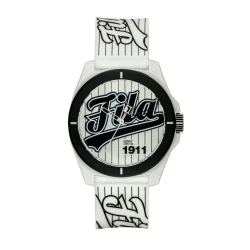 Fila Reinterpret 70's Watch Black Dial Black PC Case 42.5mm with Black Silicone Strap and Japanese Miyota Quartz Movement for Men REF 38-330-005 5 ATM Water Resistance