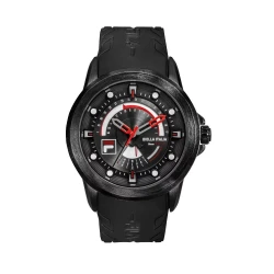 Fila Racer 38-346-003 Men's Watch Black IP Black Alloy Case 42mm Black Dial Silicone Strap 10 ATM Water Resistance Time and Calendar Function 1 Year Warranty