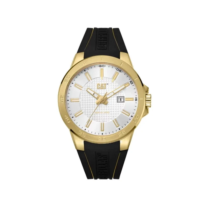 Cat Stealth Watch Gold Stainless Steel Case 44mm Mineral Crystal 100M Water Resistance Silicone Strap Stylish Design - CAT