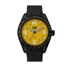 Cat Oceania Watch Yellow Dial with Black Silicone Strap 45mm Case 100M Water Resistant Recycled Ocean Plastic Tide Material Citizen Movement Stylish Design for Men & Women