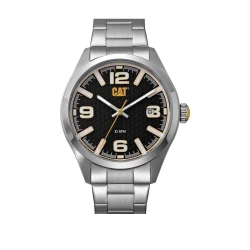 Caterpillar H Dial Watch Black White Dial Silver Stainless Steel Strap 44mm Case 100M Water Resistance Men's Timepiece