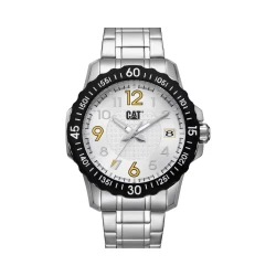 Cat Downforce Watch White Dial Silver Stainless Steel Strap 44mm Case 100M Water Resistant Mineral Crystal 3 Hand Date Movement Motorsport Inspired Design