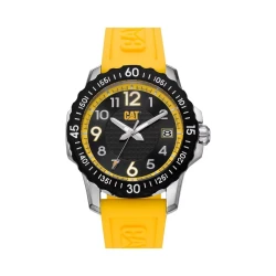 Cat Downforce Watch Black Dial with Yellow Strap 44mm Stainless Steel Case Mineral Crystal 100M Water Resistance Motorsport Inspired Timepiece REF AP.141.27.111
