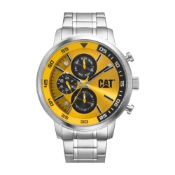 CAT Sail 1.2 Watch Stainless Steel Case Yellow Dial Silver Strap 46mm