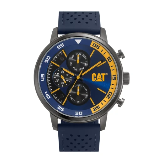 Cat Sail 1.2 Watch Blue Yellow Dial Blue Silicone Strap 46 MM Stainless Steel Case 100 M Water Resistance Cat Sail 1.2 Watch Blue Yellow Dial Blue Silicone Strap 46 MM Stainless Steel Case 100 M Water Resistance