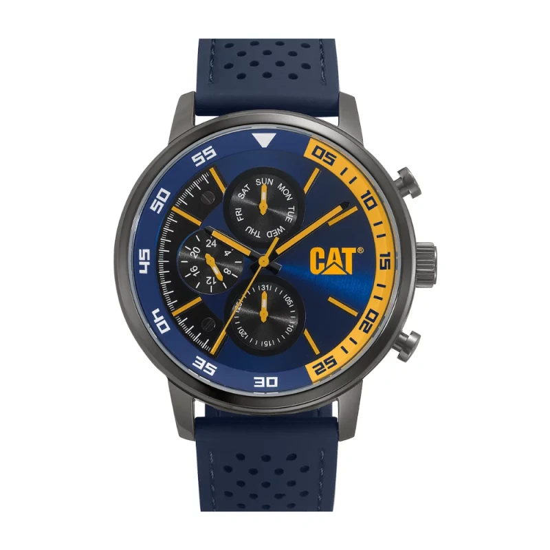 Cat Sail 1.2 Watch Blue Yellow Dial Blue Silicone Strap 46 MM Stainless Steel Case 100 M Water Resistance - CAT