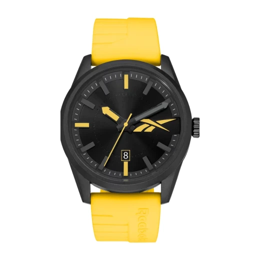 Reebok Rover Yellow Watch 45mm ABS Case Silicone Strap 5 ATM Water Resistant Miyota 2315 Movement 3HD Functions Sporty Design for Men