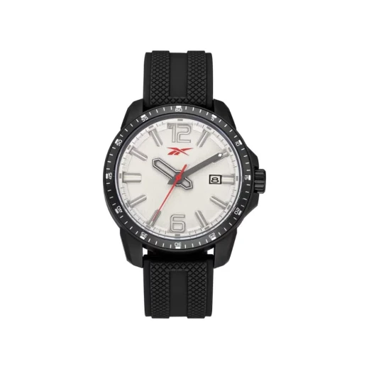 Reebok Spindrop Black and White Watch 42mm Case Silicone Strap 5 ATM Water Resistance Miyota 2315 Movement 3 Hand Dial with Numerals Sporty Design Unisex Wristwatch