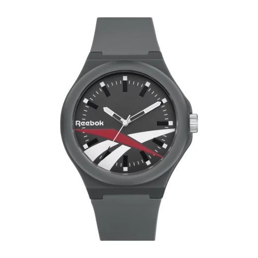 Reebok Run Retro Charcoal Gray Watch with Silicone Strap 44mm Case 5 ATM Water Resistance Featuring Retro Dial Design and Miyota 2035 Movement for Men's Everyday Style