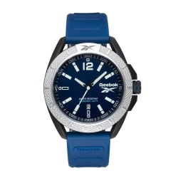 Reebok Griden Blue Watch for Men with 44mm Case, Silicone Strap, and 10 ATM Water Resistance – Features 3-Hand Movement and Epson AX3 Technology