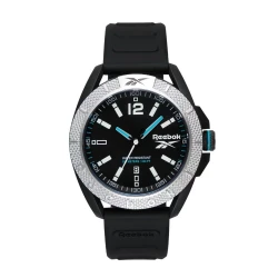 Reebok Griden Black Watch 44mm ABS Stainless Steel Case Metal Dial Silicone Strap 10 ATM Water Resistance Epson AX3 Movement 3HD Functions RV GRD G3 PBIB BW Reference