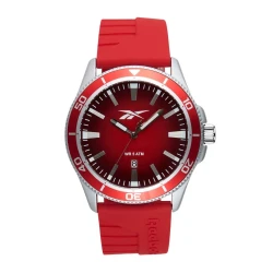 Reebok Courtside Red Watch 44mm Alloy Case with Sunray Dial, Silicone Strap, 5 ATM Water Resistance, Epson AX32 Movement, 3-Hand Function, and Date Display, Ideal for Daily Wear