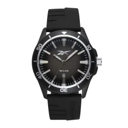Reebok Courtside Black Watch 44mm Alloy Case with Sunray Dial, Silicone Strap, 5 ATM Water Resistance and Epson AX32 Movement, Featuring 3-Hand Functionality for Everyday Wear
