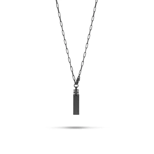 Cat Granite Black Pendant Necklace for Women, Stainless Steel Chain, Gift Idea