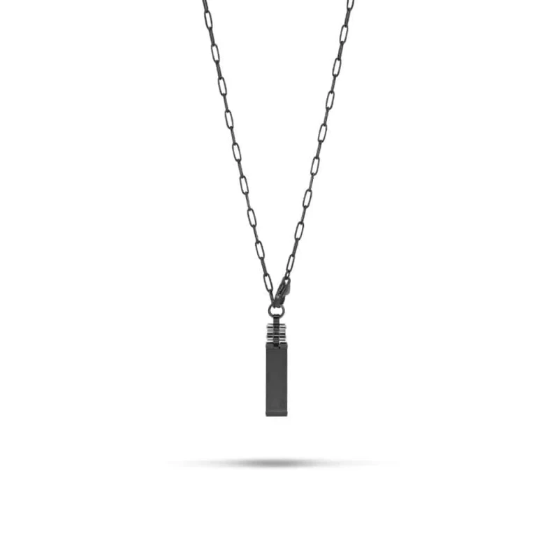 Cat Granite Black Pendant Necklace for Women, Stainless Steel Chain, Gift Idea - CAT