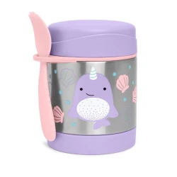 Skip Hop Narwhal Zoo Insulated Little Kid Food Jar 11 oz with Built In Utensil Holder, Stainless Steel Construction Keeps Food Warm/Cold for Hours, Adorable Narwhal Design for Kids