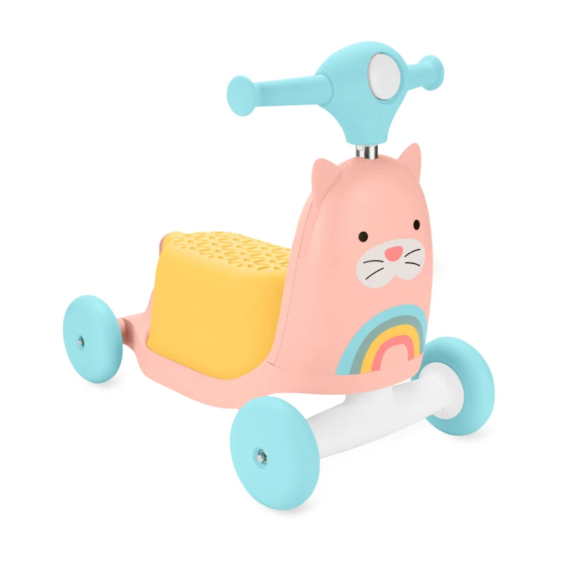 سكوتر Skip Hop Zoo 3 في 1 على شكل قطة، مشاية، ركوب، وسكوتر للأطفال الصغار