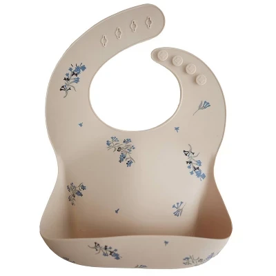 Mushie Silicone Baby Bib Lilac Flowers Dishwasher Safe, Easy Clean, 1 Count