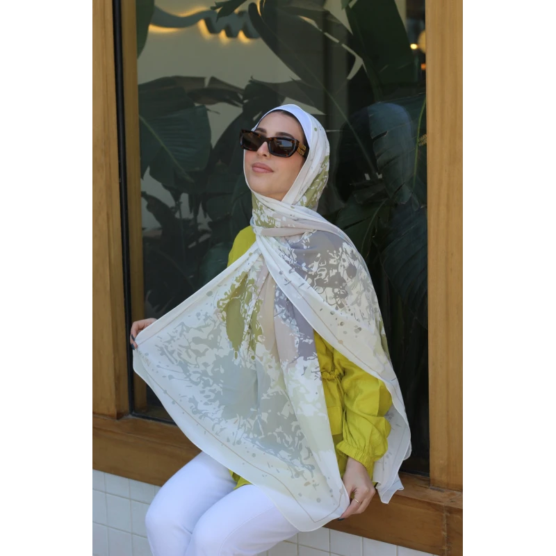 وشاح حجاب كاين جورجيت شيفون: مجموعة سبلاش باللون الخردلي للنساء، يتميز بتصاميم حصرية، صناعة مصرية، وحجم إضافي طويل 300x70 سم لتصفيفات متعددة الاستخدامات - كاين