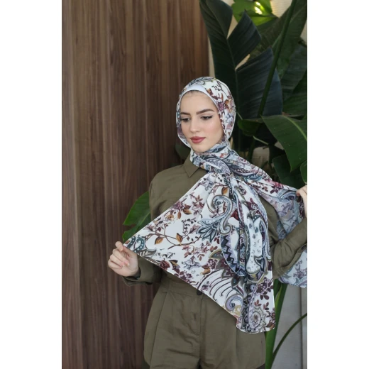 حجاب كاين جورجيت شيفون شتوي بايزلي وشاح دافئ وأنيق 300x70 سم - كاين - Image 2