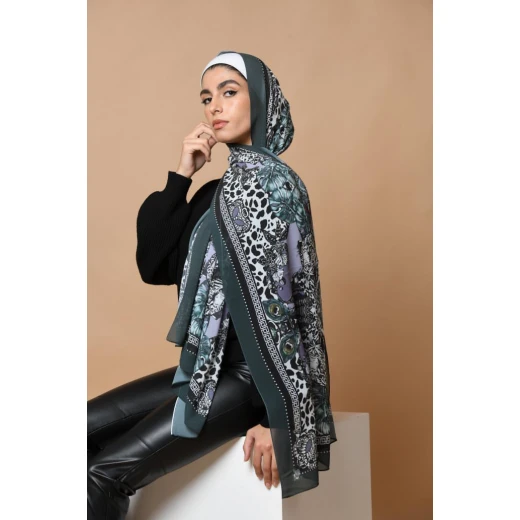 Panther Georgette Chiffon Hijab Scarf, Luxurious & Elegant, Black, 300 x 70 cm
