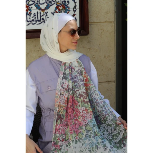 حجاب فلورينا من الشيفون جورجيت ناعم مريح وشال يومي 300x70 سم حجاب فلورينا من الشيفون جورجيت ناعم مريح وشال يومي 300x70 سم