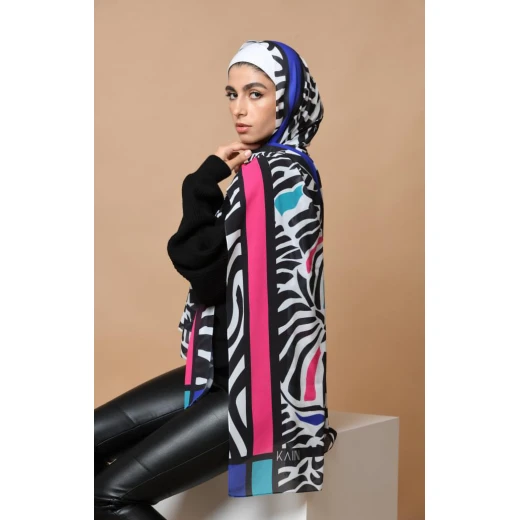 حجاب زيبرا كاين من الشيفون الجورجيت للنساء، أسود، 300 × 70 سم
