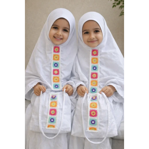 طقم صلاة أطفال فاخر مع حقيبة يد بعمر سنتين، بتصميم جميل وقماش متين، هدية إسلامية مثالية لممارسة الأطفال للشعائر الدينية