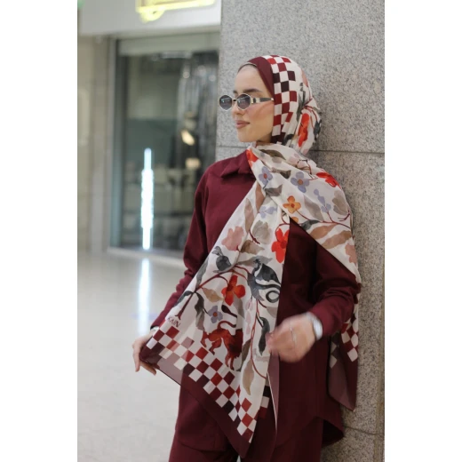 Checkmate Georgette Chiffon Hijab Scarf Soft Lightweight Burgundy 300x70cm - Checkmate - Image 2