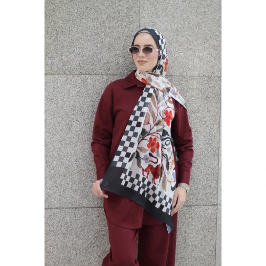 Checkmate Georgette Chiffon Hijab Scarf Soft Lightweight Burgundy 300x70cm - Checkmate - Image 3