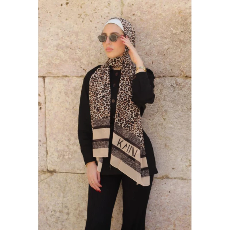 Leopard K Georgette Chiffon Hijab Scarf: Comfortable, Lightweight for Everyday Wear, Featuring Exclusive Designs, Extra Long 300x70cm Size, Made in Egypt - Leopard k