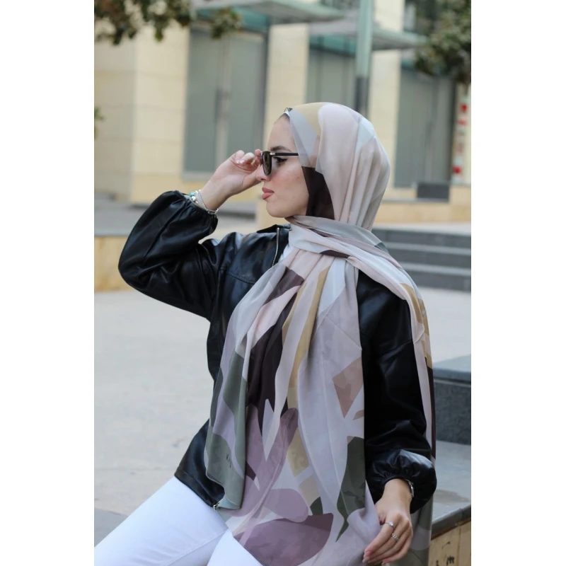 Kain Brown Meadow Georgette Chiffon Hijab: Soft, Elegant, Comfortable Daily Scarf with Exclusive Designs, Extra Long 300x70cm for Effortless Style - Brown meadow