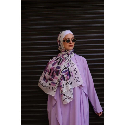 Blocks Kain Georgette Chiffon Hijab: Modern Lightweight Scarf for Stylish Everyday Wear, Purple Color, Extra Long 300x70cm, Comfortable and Breathable Fabric