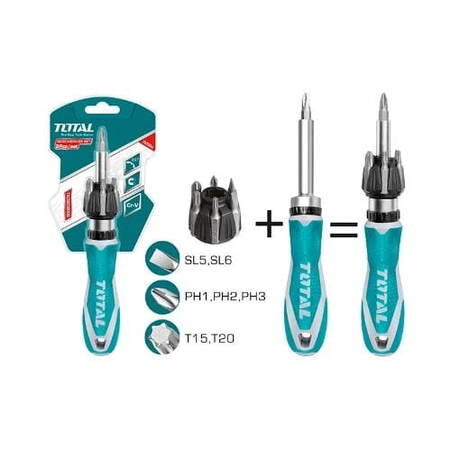 طقم مفك براغي من توتال بمقبض طقطقة (راتشيت) – 8 قطع، موديل TACSD30086، تصميم مريح وسهل الاستخدام لأعمال الصيانة الدقيقة والمنزلية - توتال