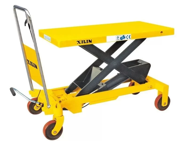 طاولة رفع هيدروليكية موديل SPT500 ,حمولة 500 كجم، تصميم متين مع سطح 1600×800 مم، ارتفاع من 310 إلى 915 مم، عجلات صناعية، رافعة بالقدم للاستخدام في المصانع والمخازن من شيلين - زيلين