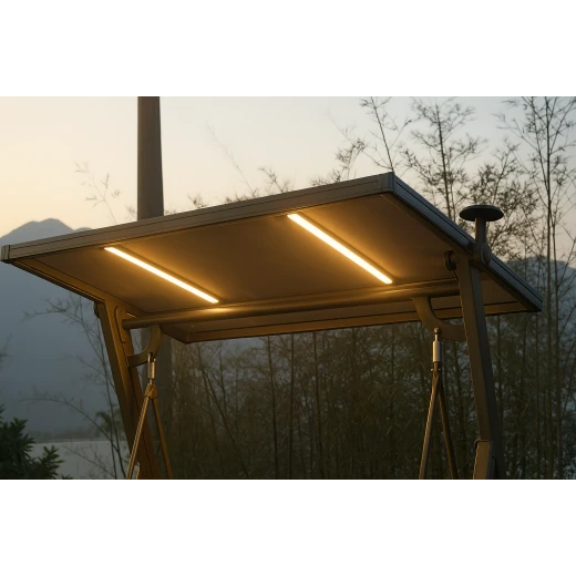 أرجوحة خارجية مع سقف LED يعمل بالطاقة الشمسية - إطار من الألومنيوم ومقاعد مبطنة - Image 2