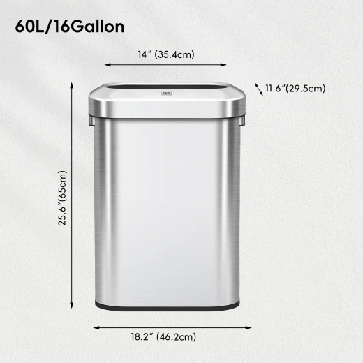 سلة مهملات EKO Urban Slim 60L من الفولاذ المقاوم للصدأ ذات غطاء علوي مفتوح - درجة تجارية، مقاومة لبصمات الأصابع - إيكو - Image 5
