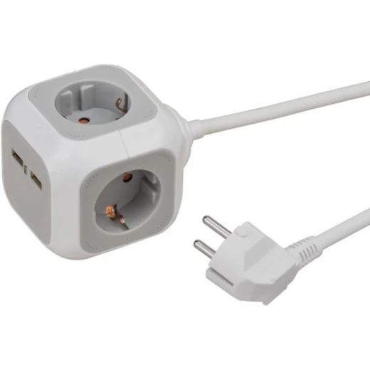 وصلة كهرباء بريننستوهل ALEA-Power بأربع مخارج ومنافذ USB – سلك بطول 1.4 متر